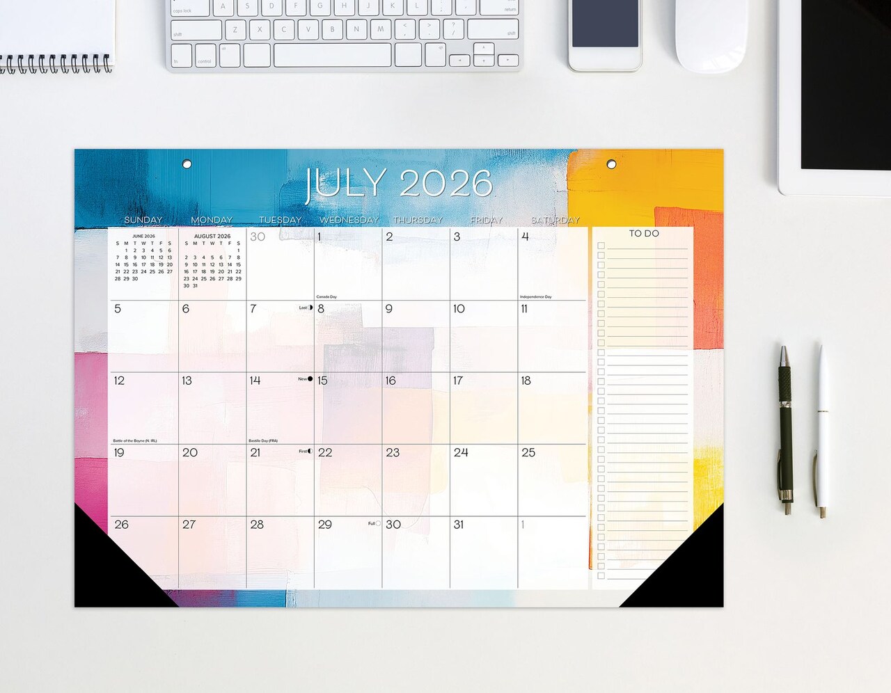 Abstract Art Academic Year July 2026 - June 2027 17" x 12" Small Monthly Deskpad Calendar